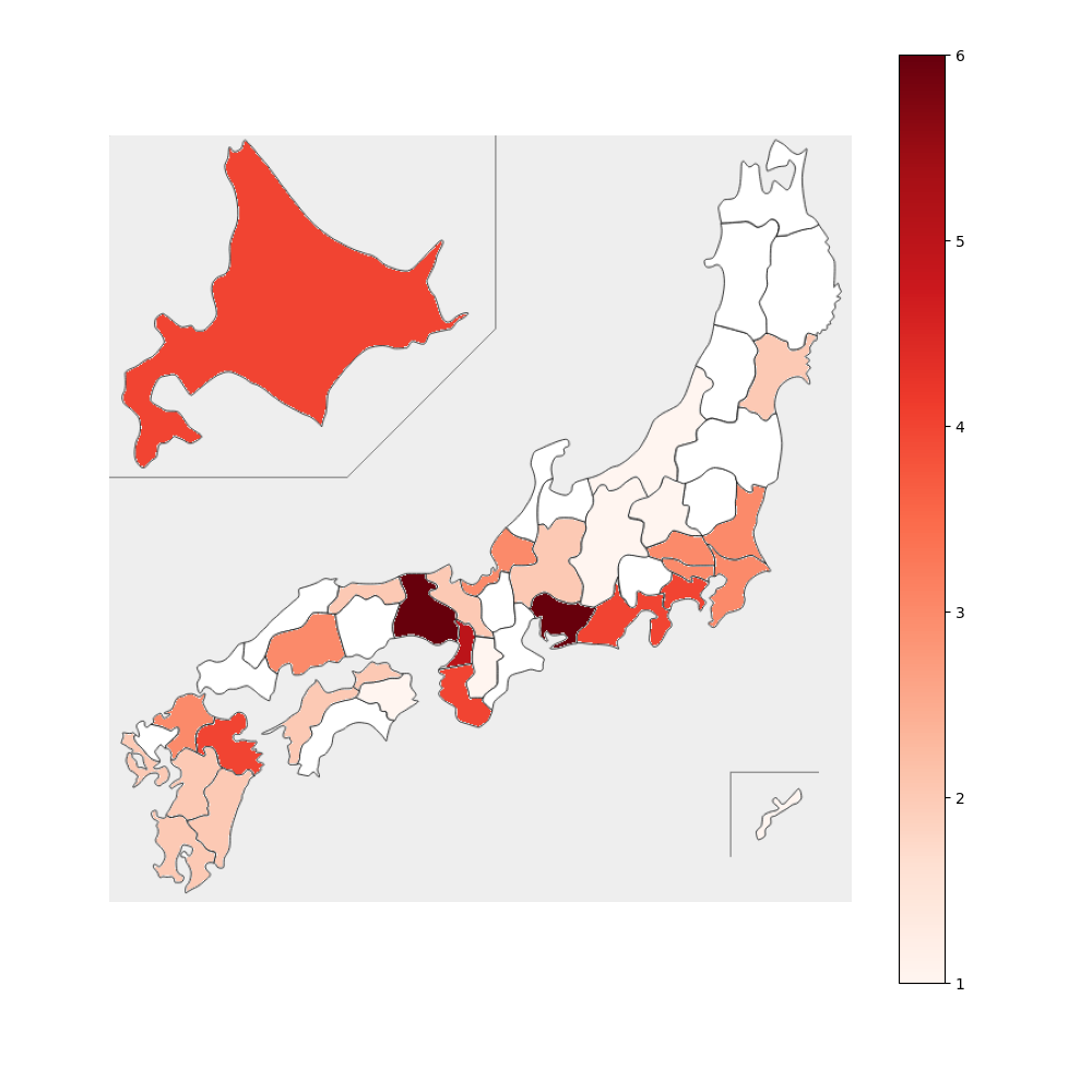広島東洋カープ 都道府県別 選手人数