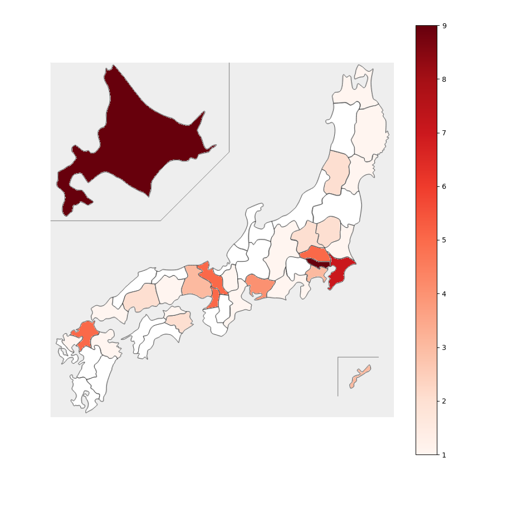 北海道日本ハムファイターズ 都道府県別 選手人数
