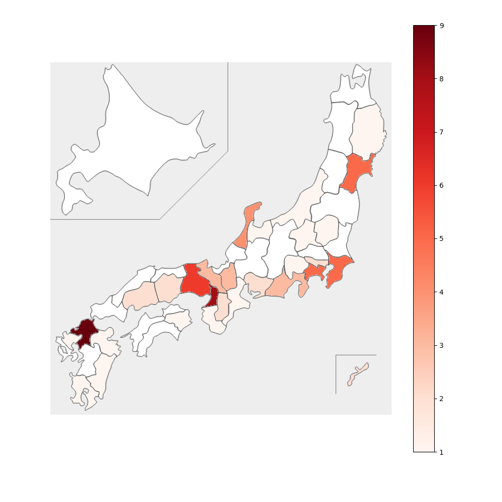 東北楽天ゴールデンイーグルス 都道府県別 選手人数