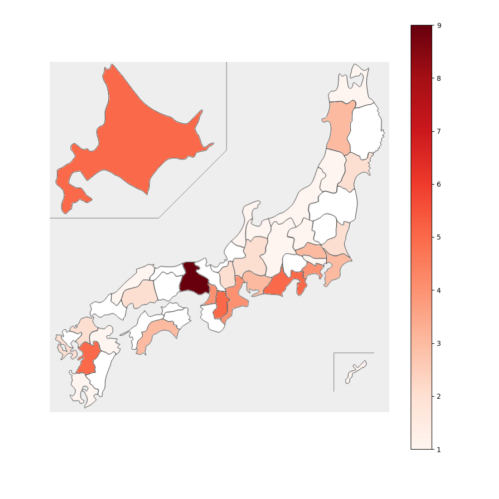 阪神タイガース 都道府県別 選手人数